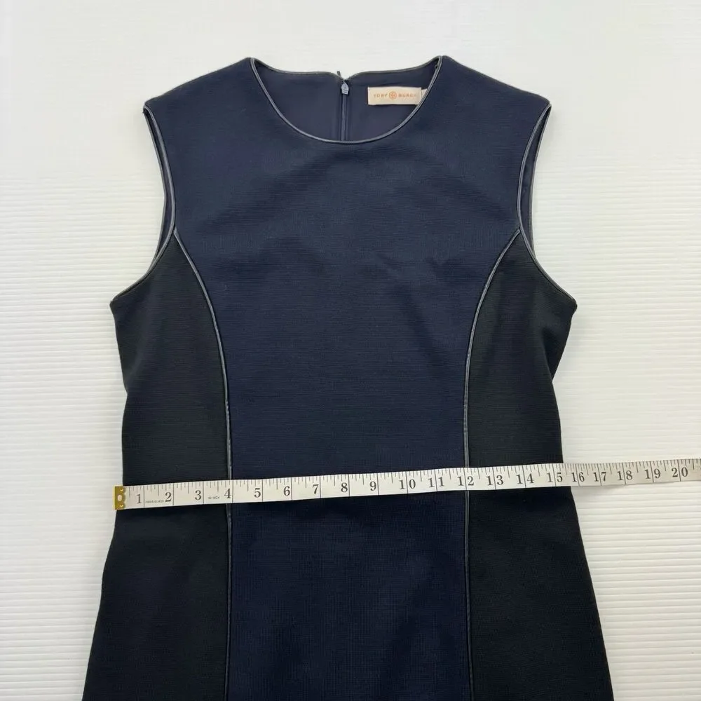 Tory Burch Natalee Ponte Sheath Dress M Navy Black Wool Blend Colorblock